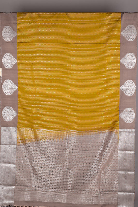 Mustard and Grey Semi Silk Saree
