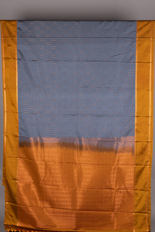 Dark Grey and Rust Semi Silk Saree