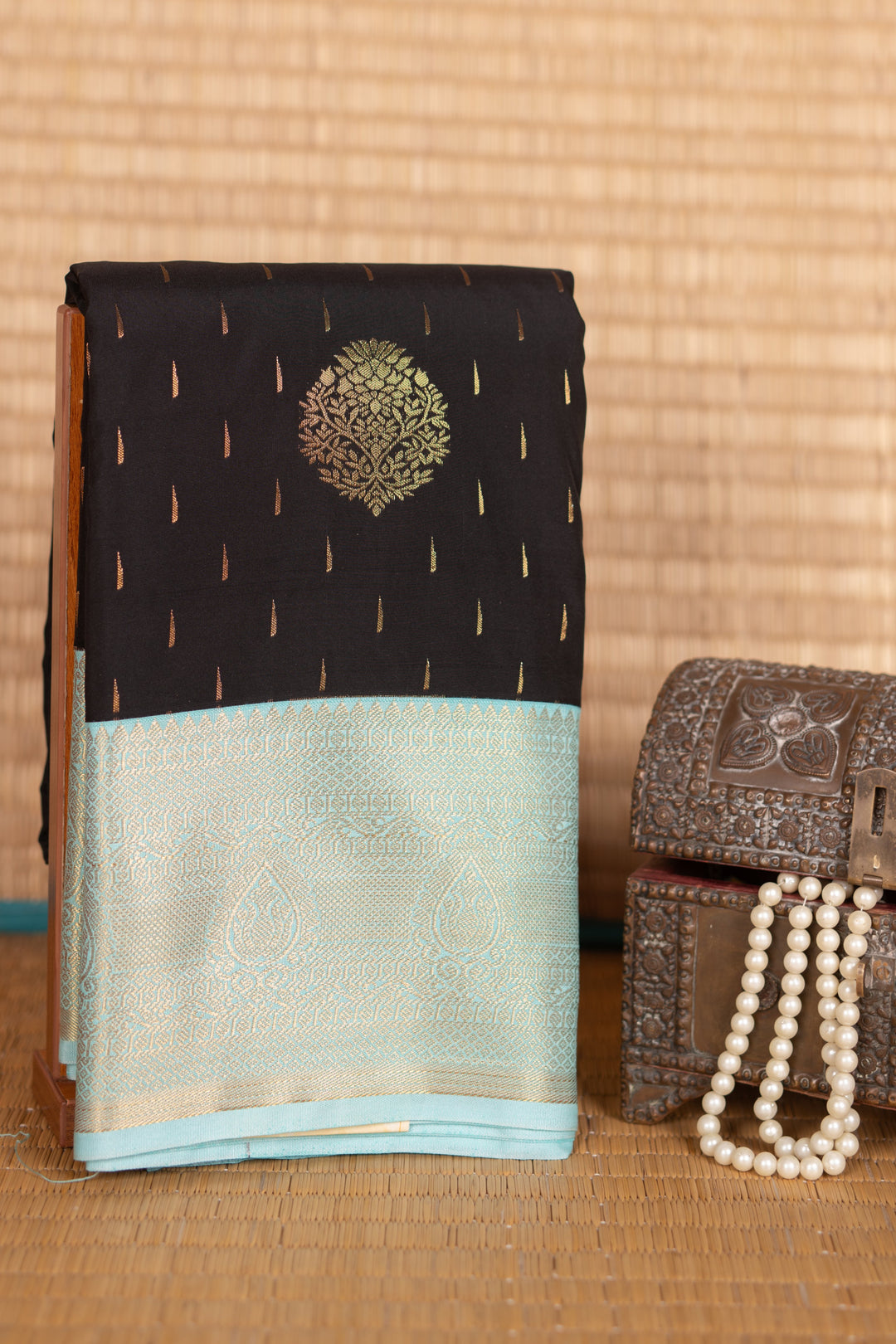 Black and Baby Blue Semi Silk Saree