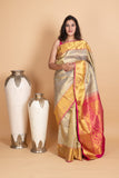 Ice Grey and Rani Pink Kanjivaram Pattu Saree