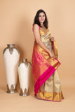 Ice Grey and Rani Pink Kanjivaram Pattu Saree
