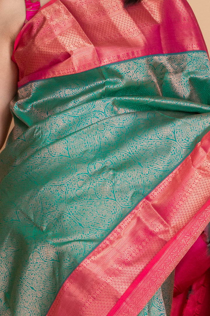 Peacock Green and Raspberry Pink Kanjivaram Pattu Saree