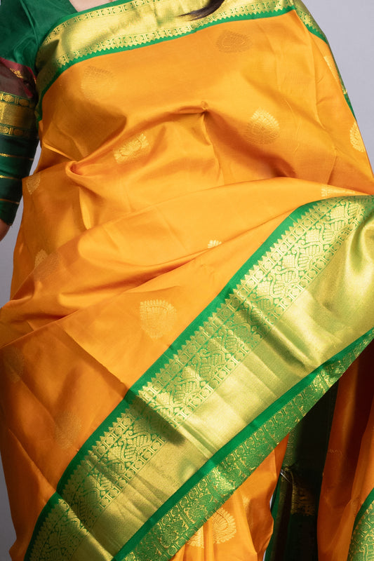 Turmeric Yellow and Forest Green Pure Kanjivaram Silk Saree