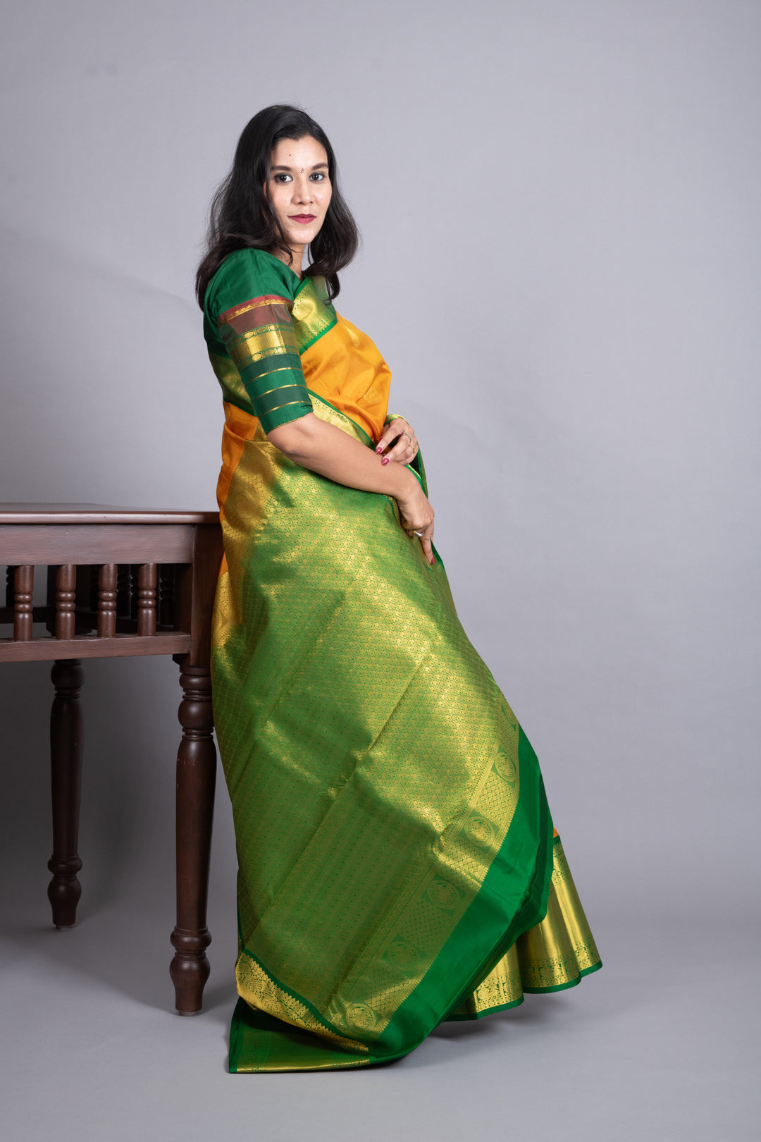 Turmeric Yellow and Forest Green Pure Kanjivaram Silk Saree
