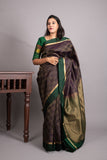 Rasin Purple and Bottel Green Pure Kanjivaram Silk Saree