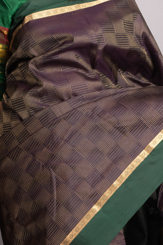 Rasin Purple and Bottel Green Pure Kanjivaram Silk Saree