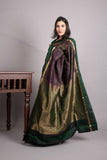 Rasin Purple and Bottel Green Pure Kanjivaram Silk Saree