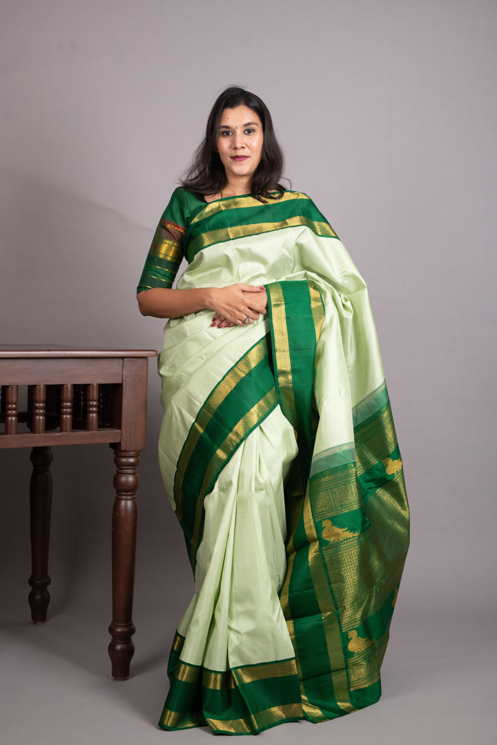 Mint Green and Forest Green Pure Kanjivaram Silk Saree