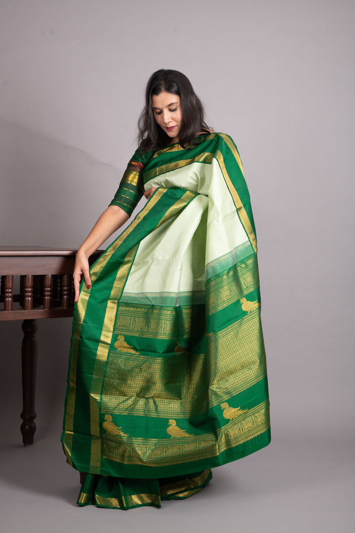 Mint Green and Forest Green Pure Kanjivaram Silk Saree
