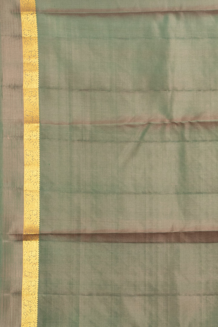 Biscuit Cream and Dual Tone Green Pure Kanjivaram Silk Saree