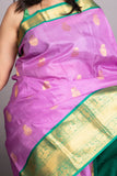 Orchid Purple and Teal Blue Pure Kanjivaram Silk Saree
