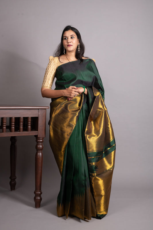 Bottel Green Pure Kanjivaram Silk Saree