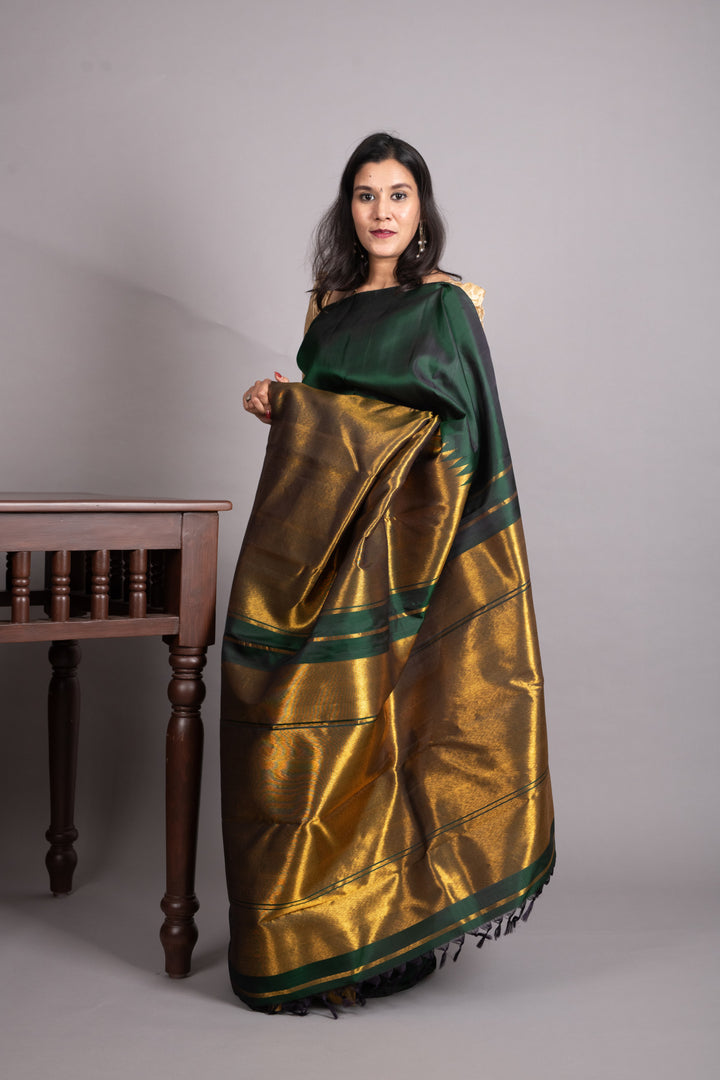 Bottel Green Pure Kanjivaram Silk Saree