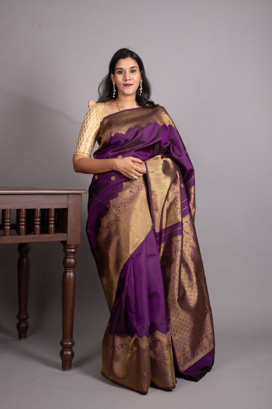 Violet Pure Kanjivaram Silk Saree
