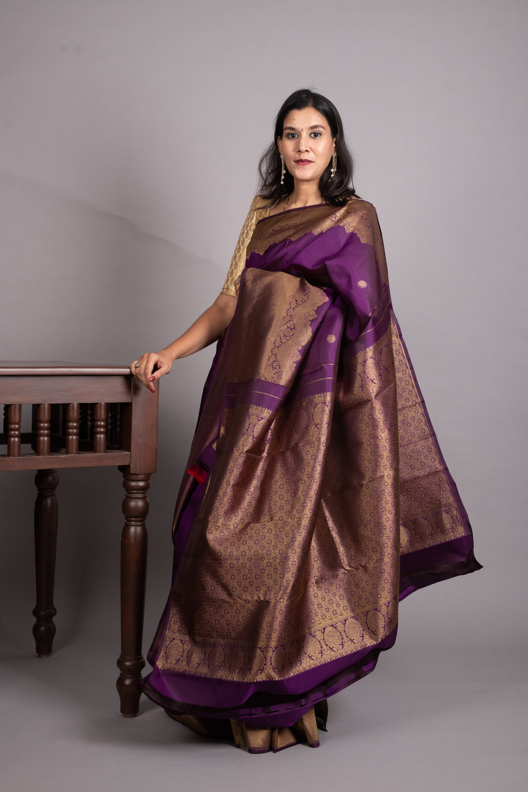 Violet Pure Kanjivaram Silk Saree