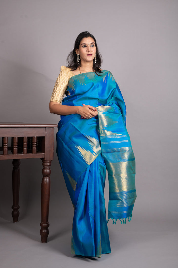 Peacock Blue Pure Kanjivaram Silk Saree