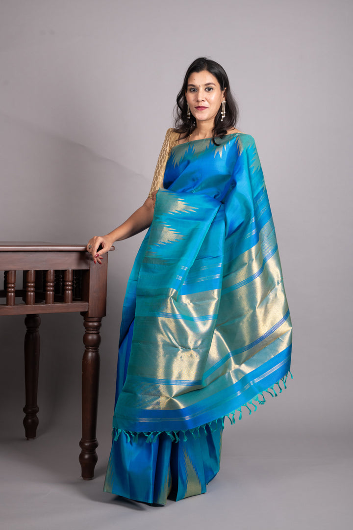 Peacock Blue Pure Kanjivaram Silk Saree