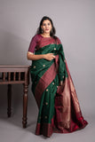 Bottel Green and Maroon Pure kanjivaram Silk Saree