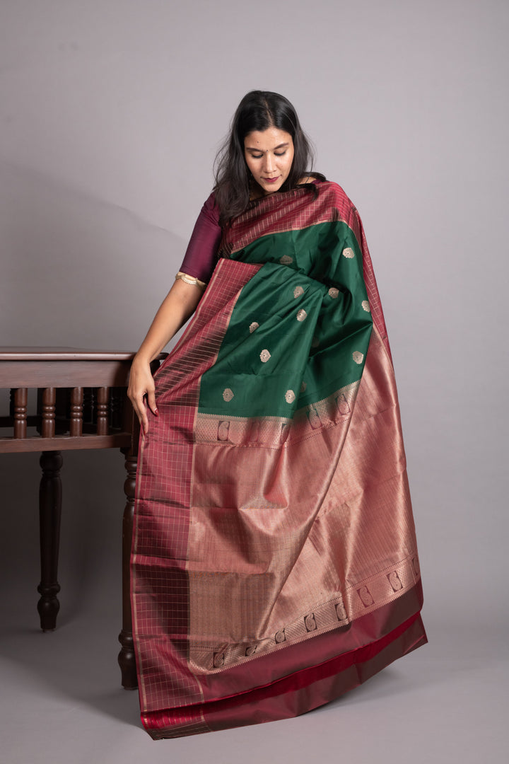 Bottel Green and Maroon Pure kanjivaram Silk Saree