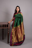Forest Green and Burgundy Pure Kanjivaram Silk Saree