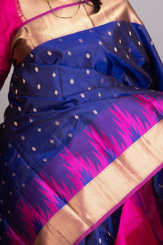 Royal Blue and Rani Pink Pure Kanjivaram Silk Saree