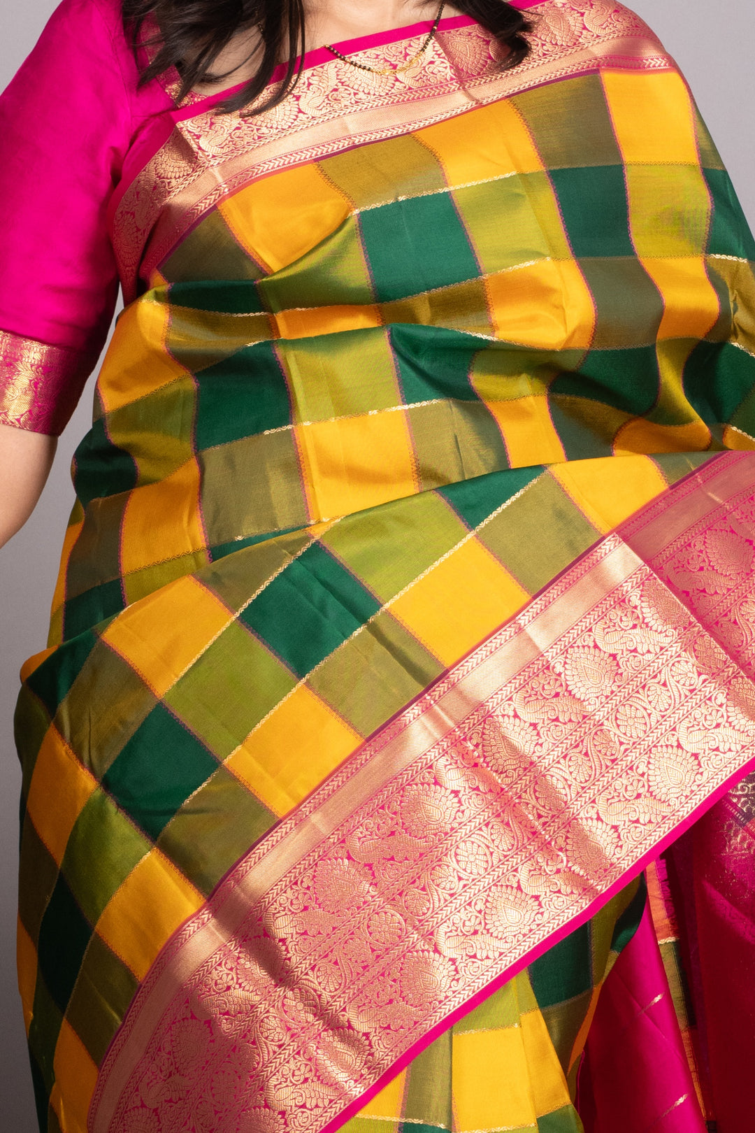 MultiColour Checks Pure Kanjivaram Silk Saree