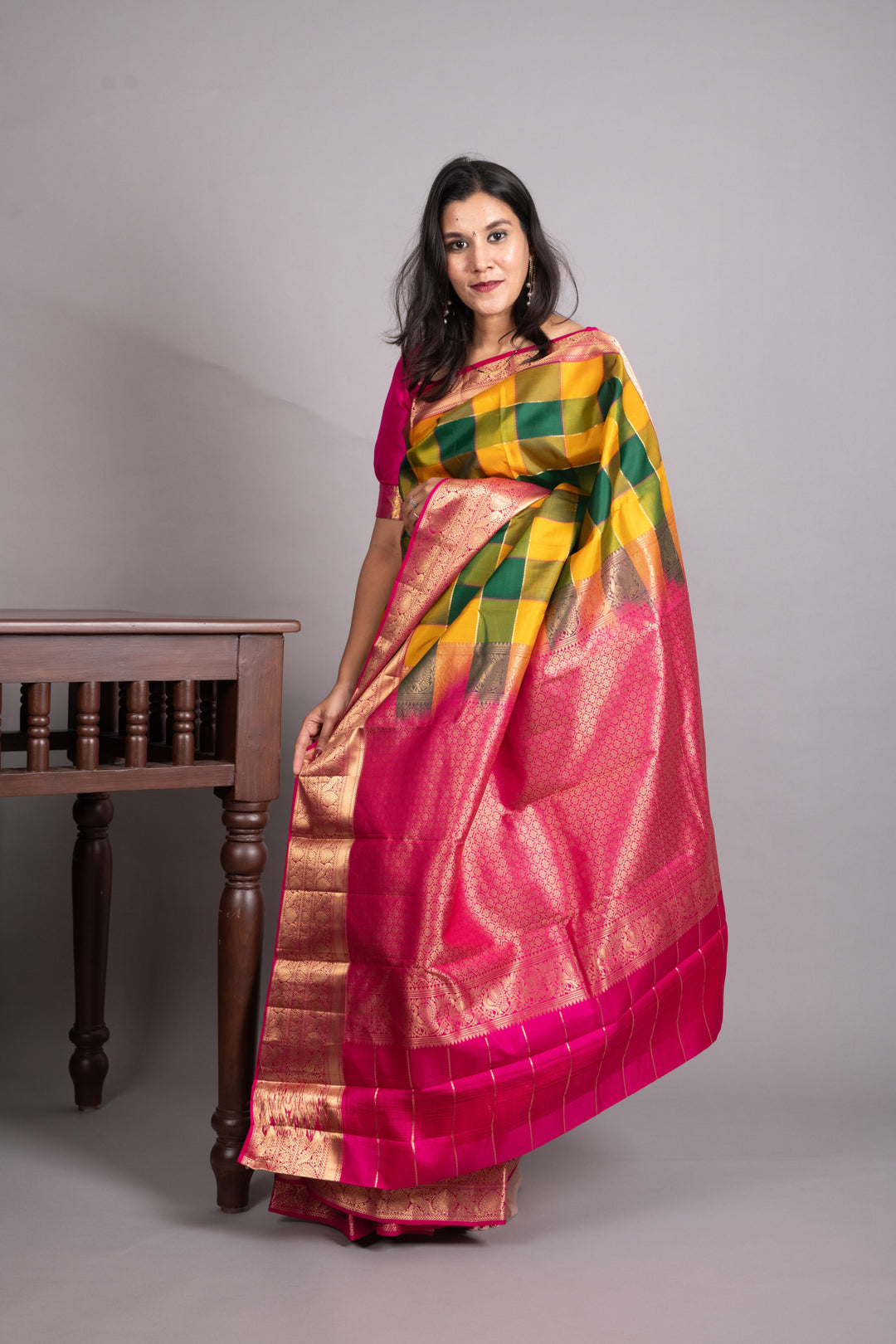 MultiColour Checks Pure Kanjivaram Silk Saree