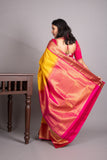 Cyber Yellow and Rani Pink Pure Kanjivaram Silk Saree