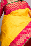 Bright Yellow and Raspberry Pink Pure Kanjivaram Silk Saree