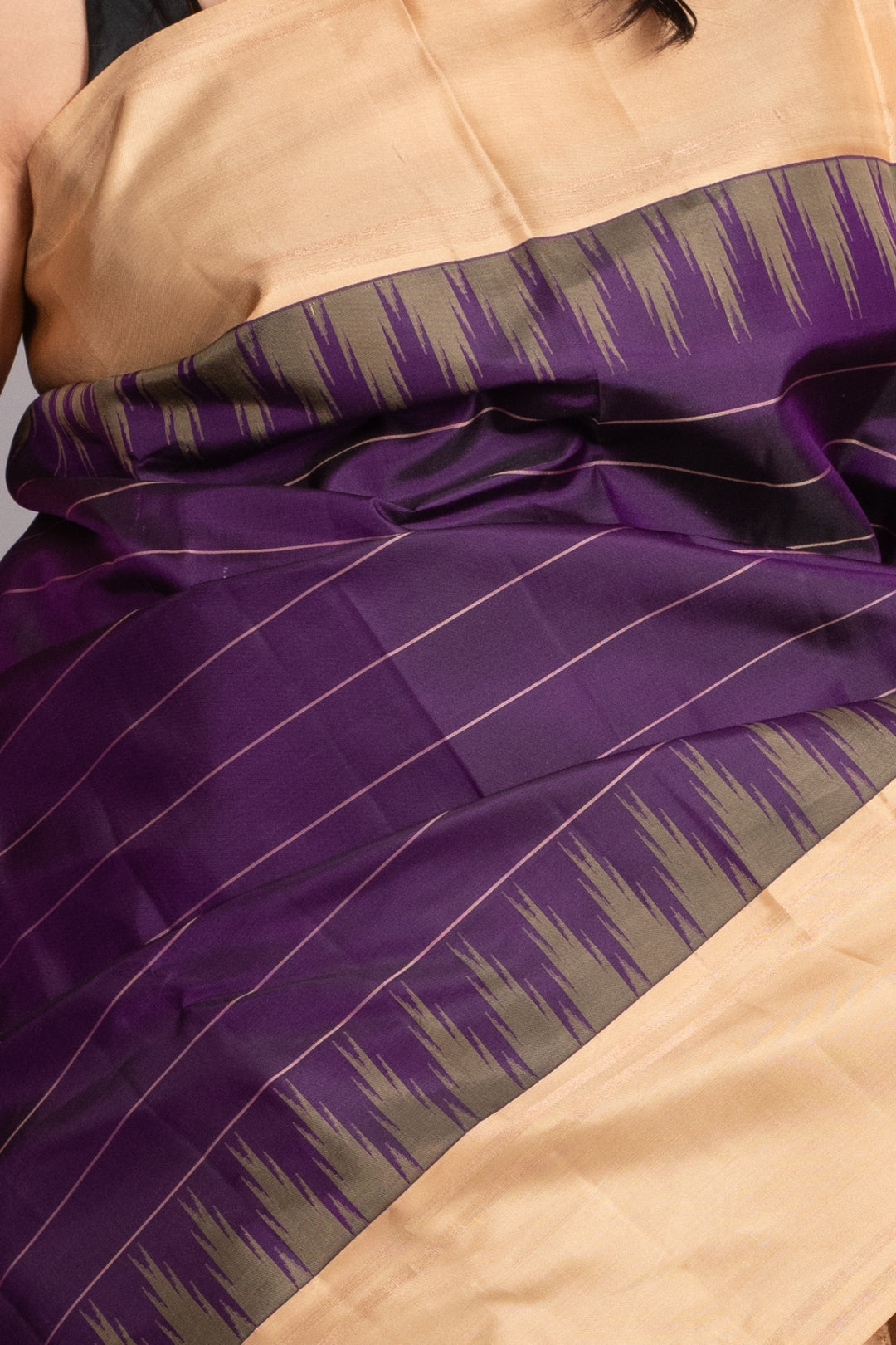 Plum Purple and Latte Pure Kanjivaram Silk Saree