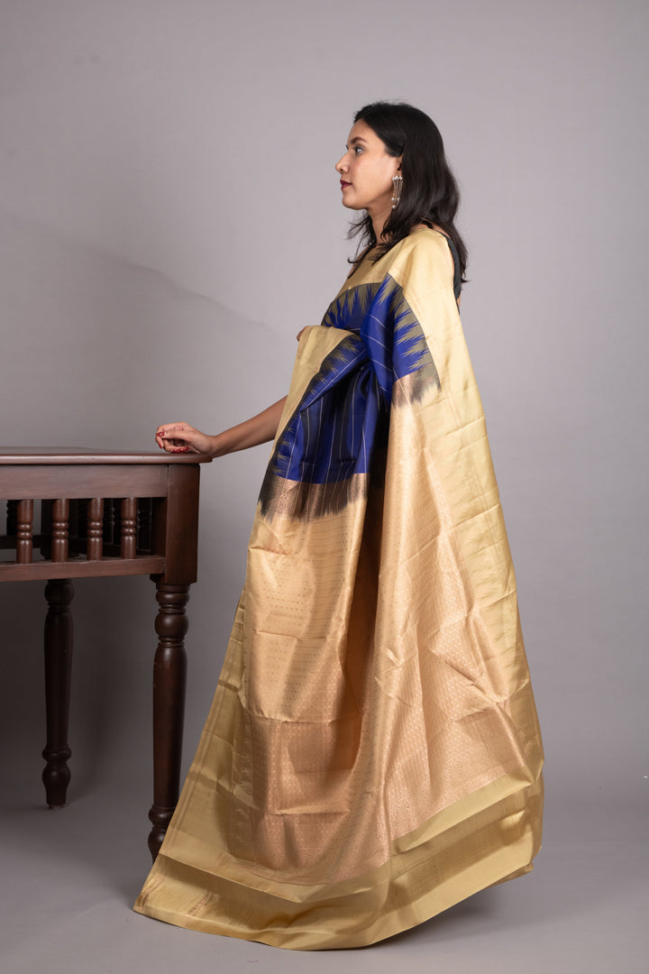 Royal Blue and Beige Pure kanjivaram Silk Saree