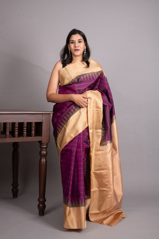 Orchid Purple and Latte Pure Kanjivaram Silk Saree