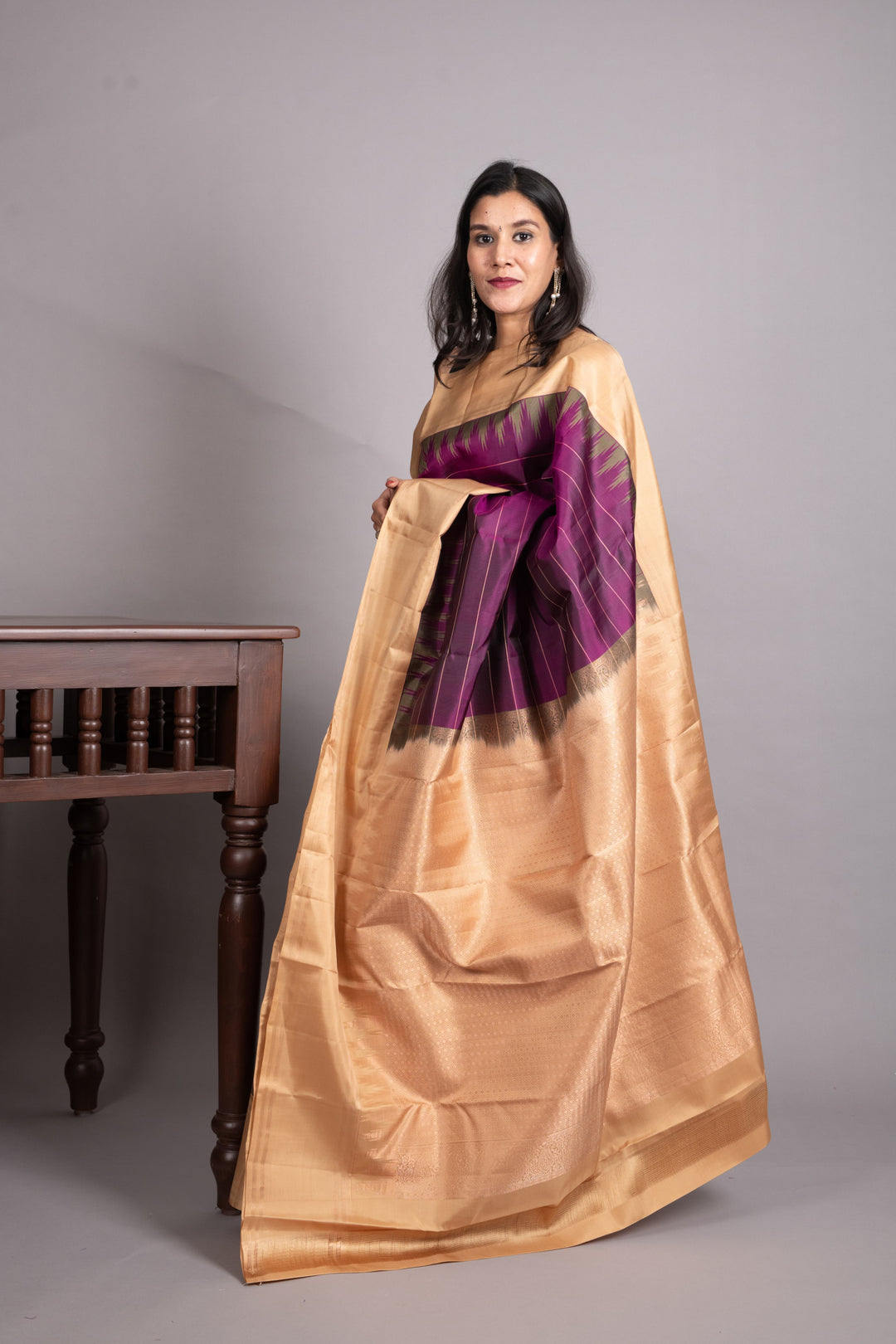 Orchid Purple and Latte Pure Kanjivaram Silk Saree