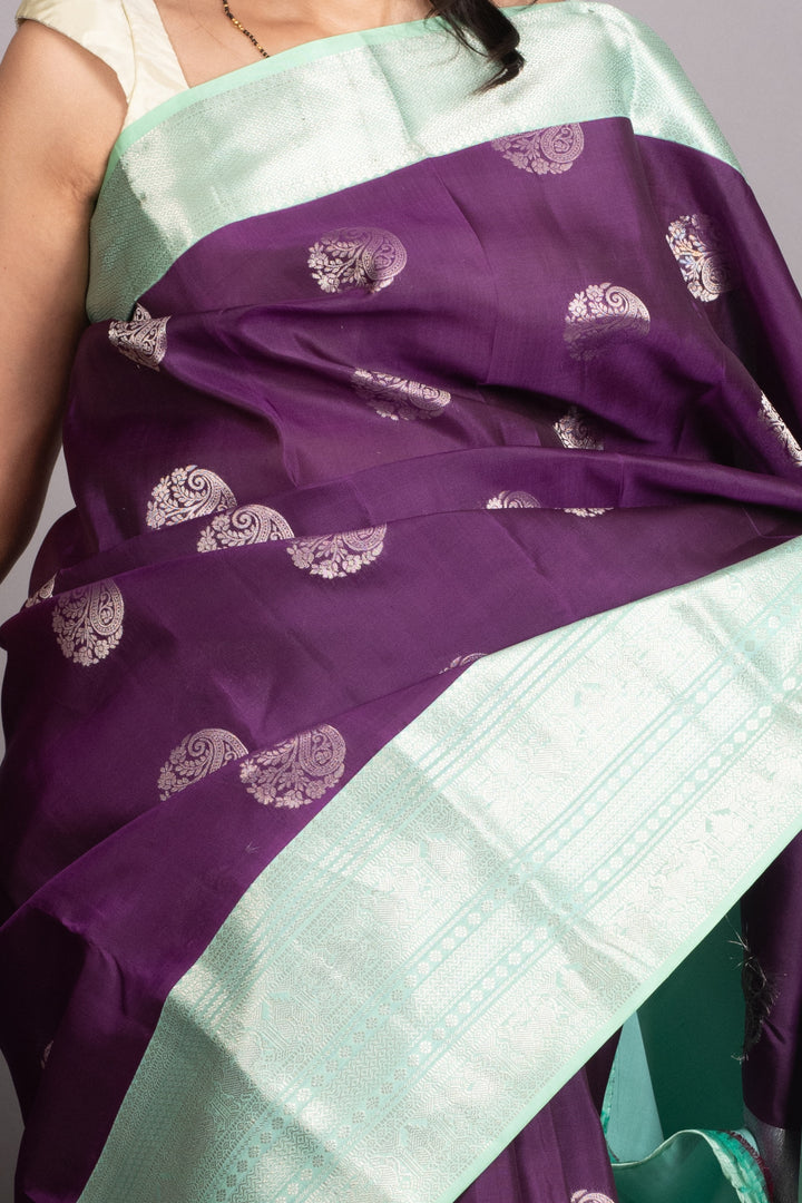Violet and Teal Green Pure Kanjivaram Silk Saree