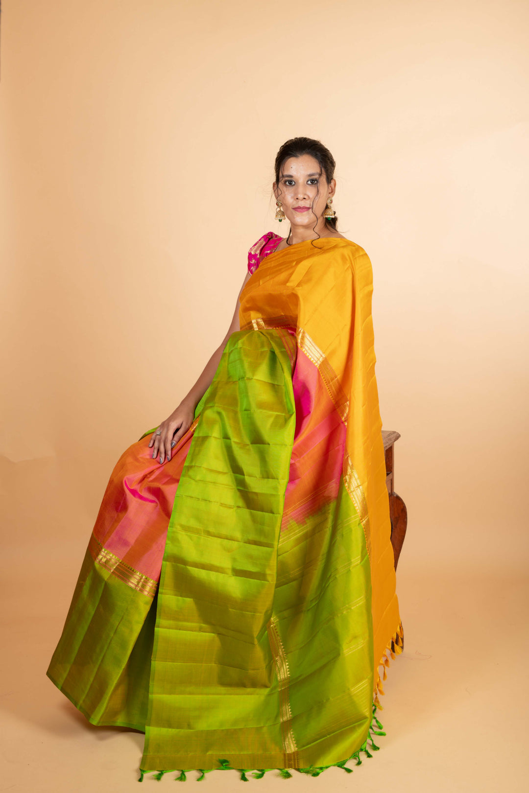 Earthy Green-Yellow Two Tone Saree