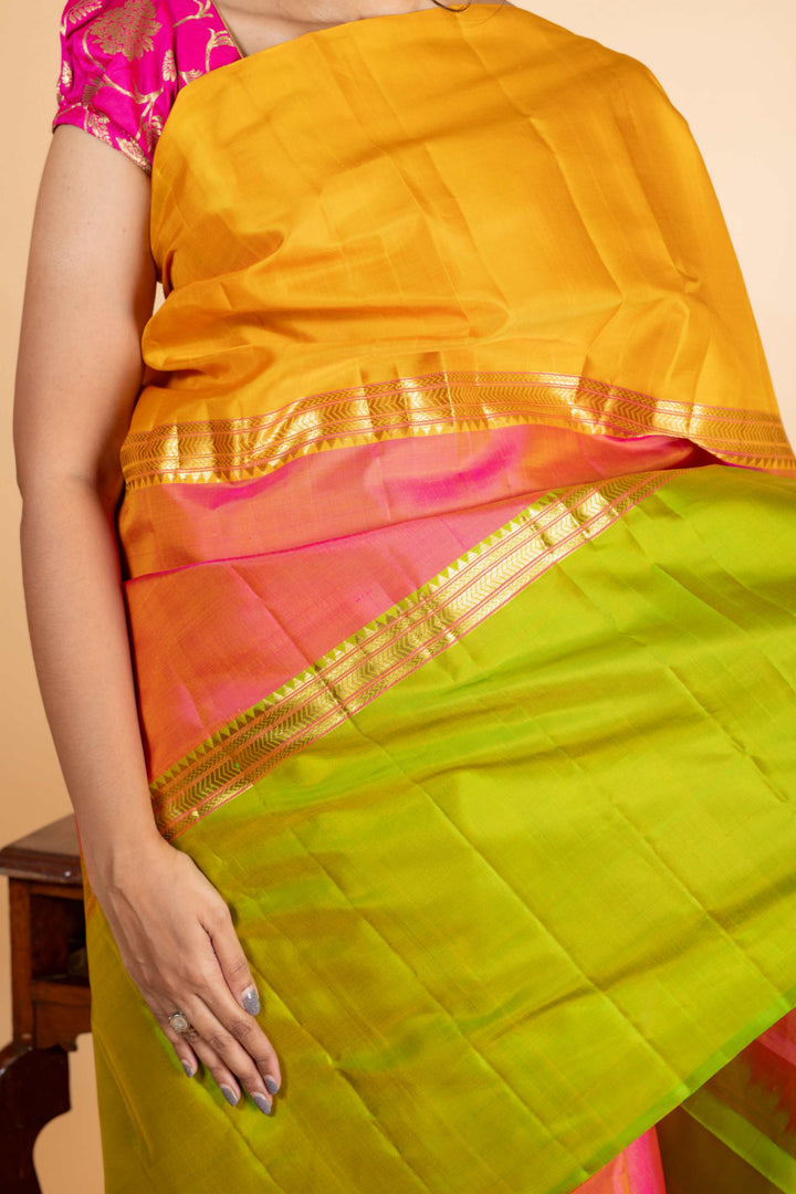 Earthy Green-Yellow Two Tone Saree