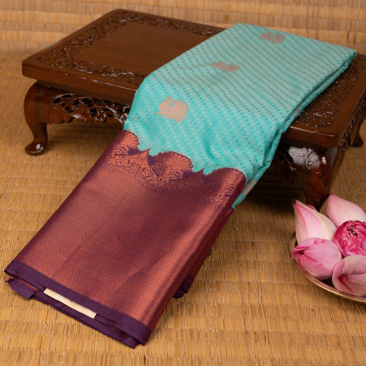 Aqua blue and purple semi silk saree