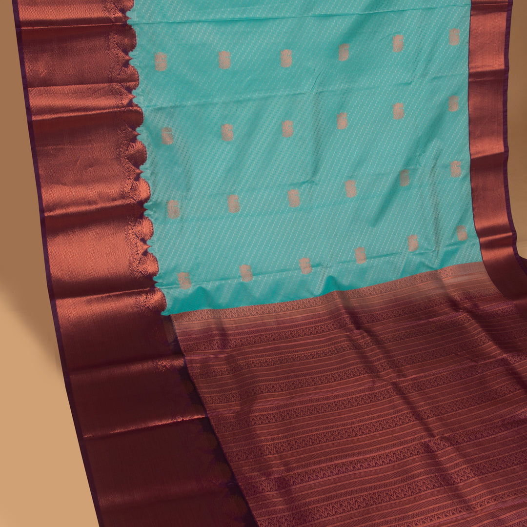 Aqua blue and purple semi silk saree