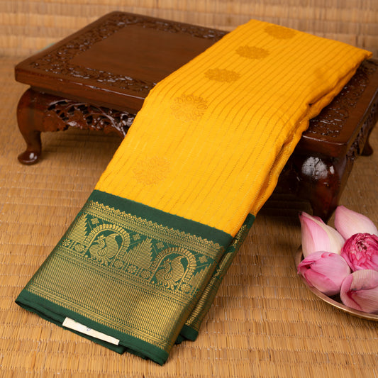 Bright yellow and Forest green Semi silk saree