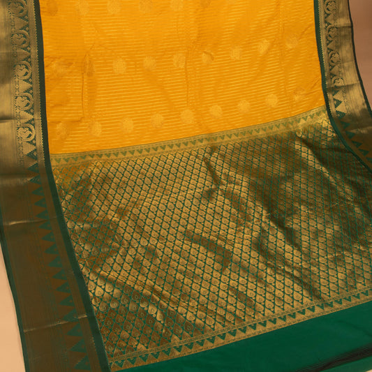 Bright yellow and Forest green Semi silk saree