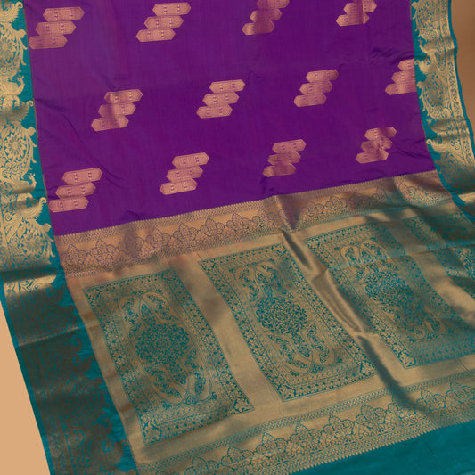 Blue Violet and Teal Semi silk saree