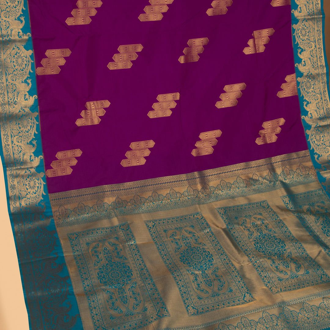 Dark Violet and Teal semi silk saree