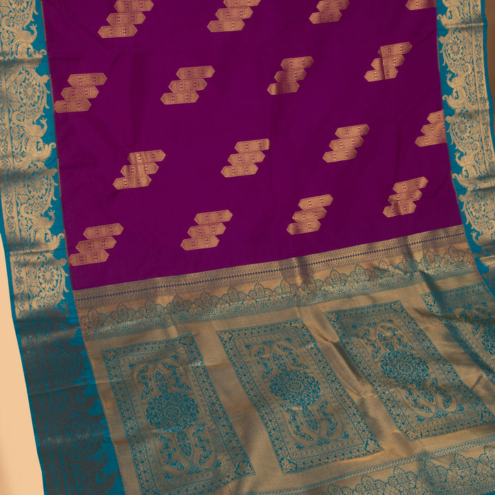Dark Violet and Teal semi silk saree