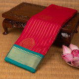 Apple Red and Jungle Green semi silk saree