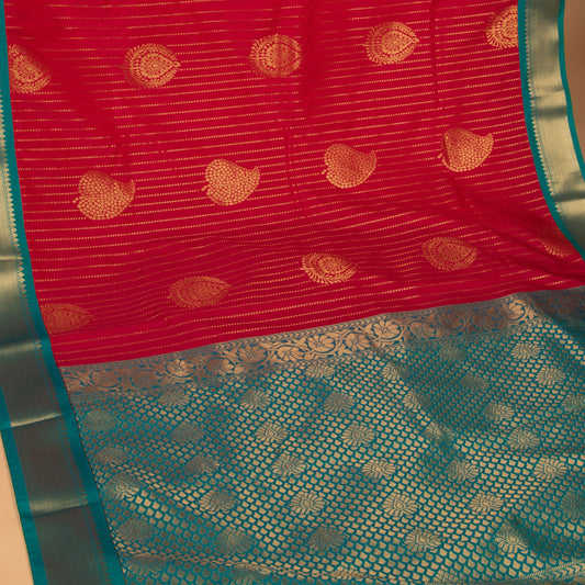 Apple Red and Jungle Green semi silk saree