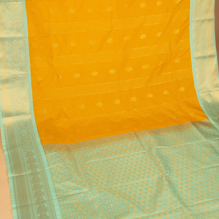 Mango Yellow and Mint green Semi silk saree