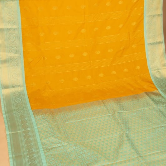 Mango Yellow and Mint green Semi silk saree