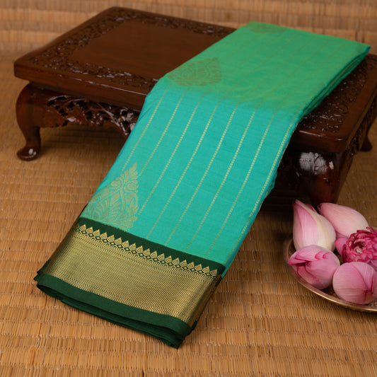 Dual Tone Turquoise and Bottle Green semi silk saree