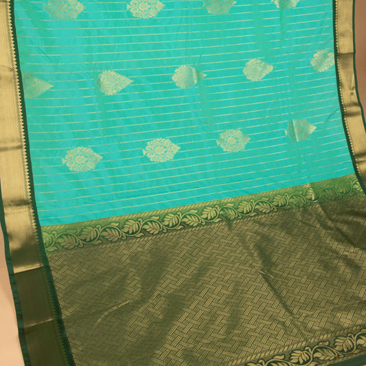 Dual Tone Turquoise and Bottle Green semi silk saree
