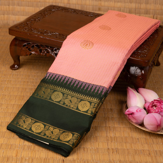 Salmon pink and Bottel green semi silk saree
